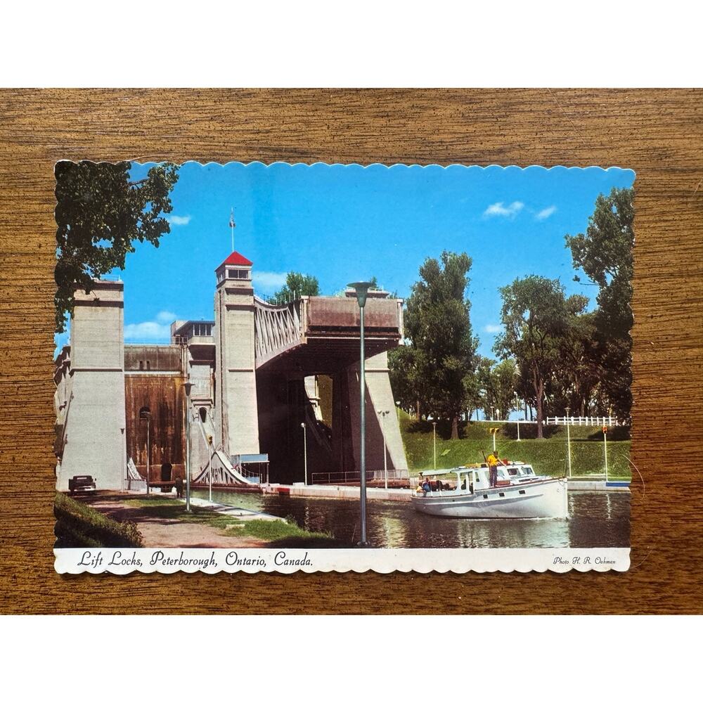 Vintage Peterborough Ontario Lift Lock Chrome Postcard Canada Unused 1950s